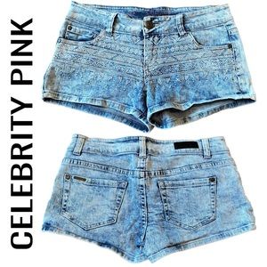 Pink Celebrity Acid Wash Denim Aztec Print Jean Shorts Women’s Junior Size 5